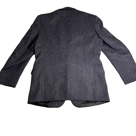 Robert Stock Blazer Mens 44L Navy Blue 100% Wool Herringbone Twill Sport Coat - Picture 2 of 12
